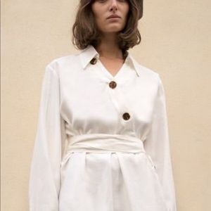 The Frankie Shop Tortoise Button Ivory Belted Top